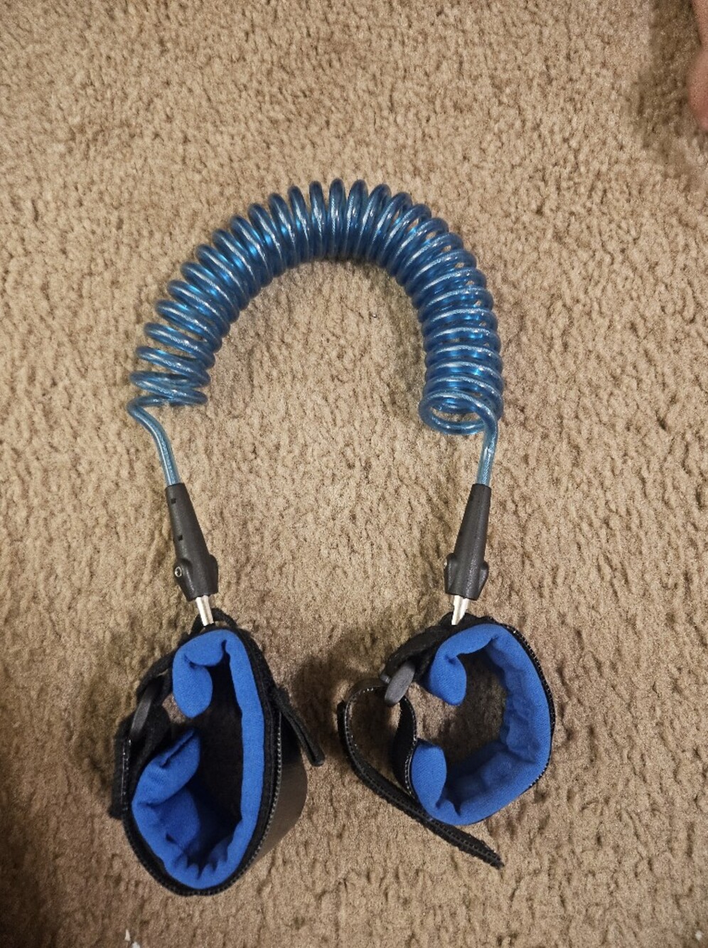 Blue Coiled Safety Leash with Padded Cuffs